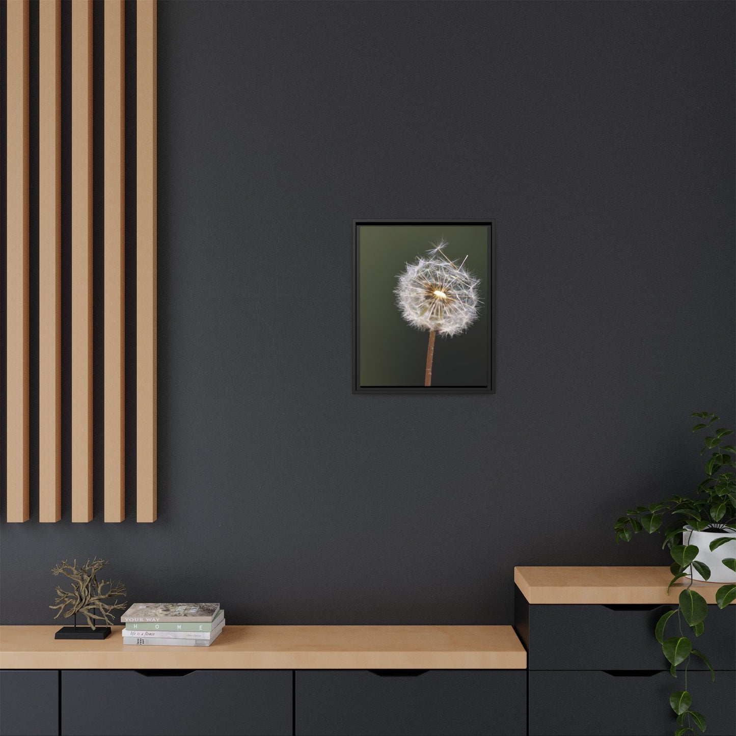 Framed Dandelion Canvas Print — Matte Botanical Wall Art