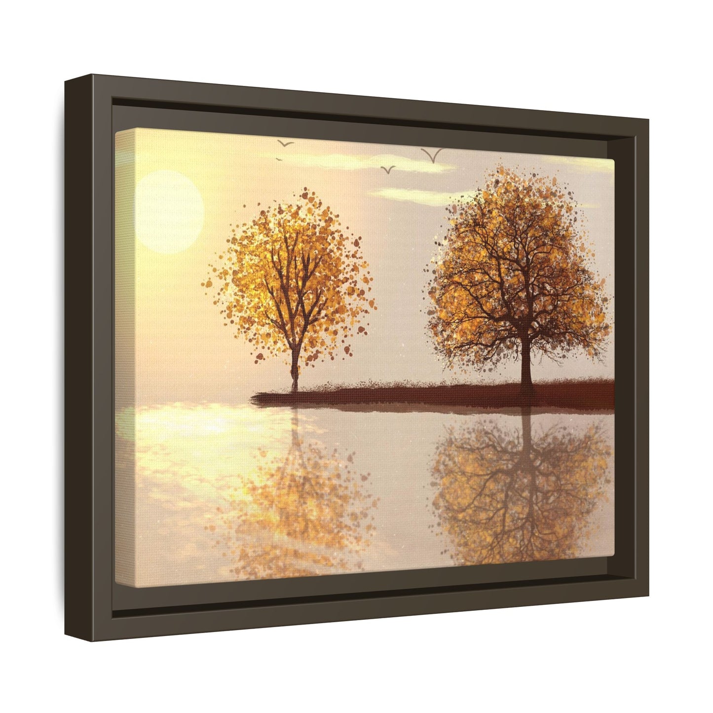 Framed Matte Canvas Wall Art — Golden Autumn Trees Reflection