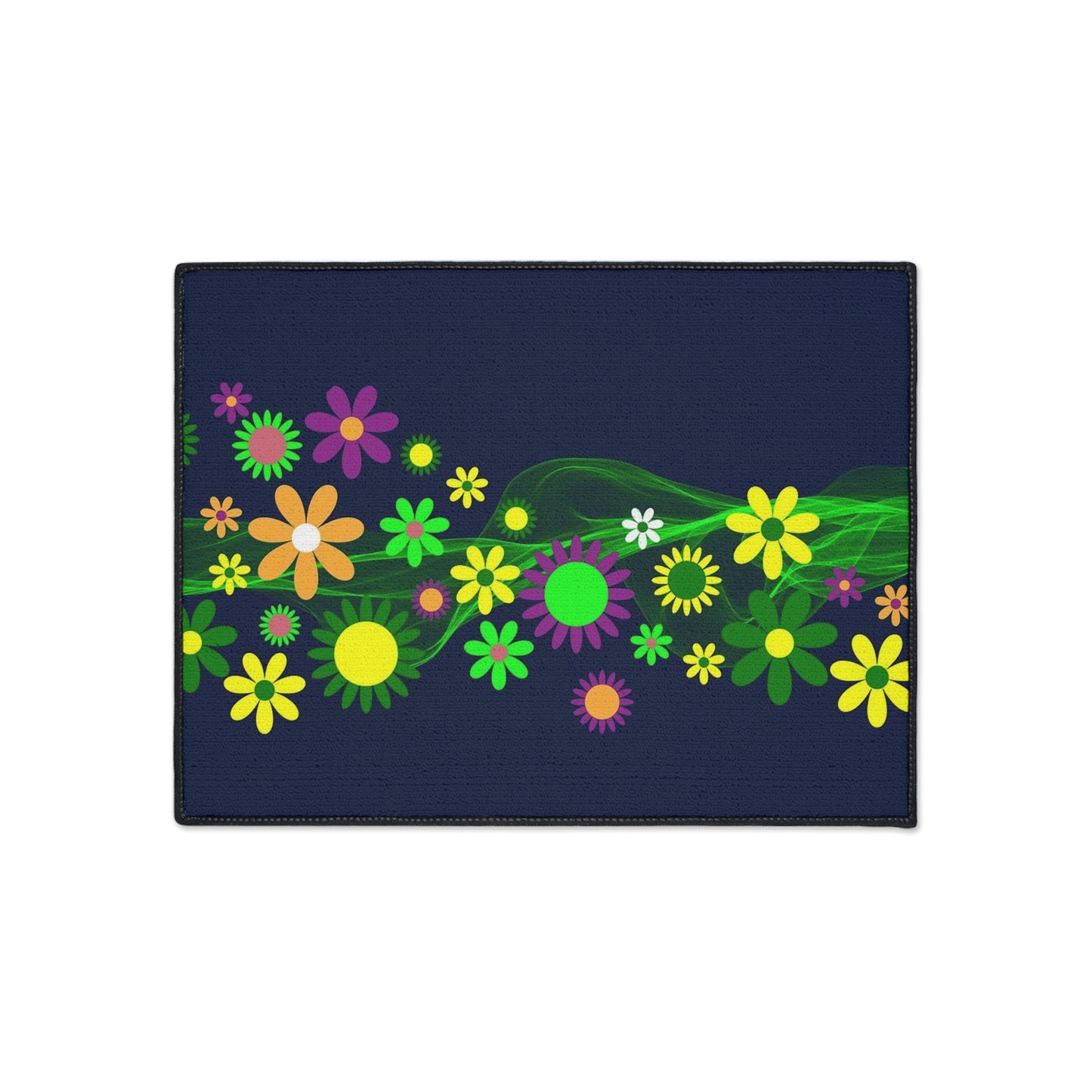 Floral Neon Wave Floor Mat — Heavy-Duty Non-Slip Entry Rug