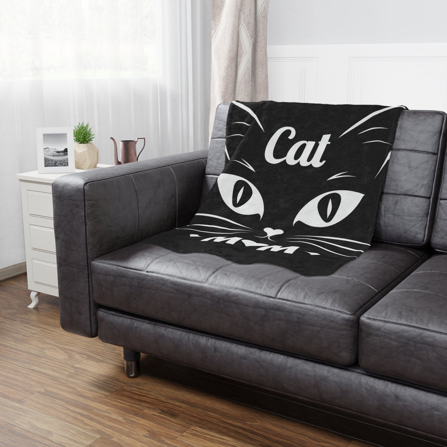 Cat Mom Minky Blanket – Soft Black Cat Face Throw for Pet Lovers