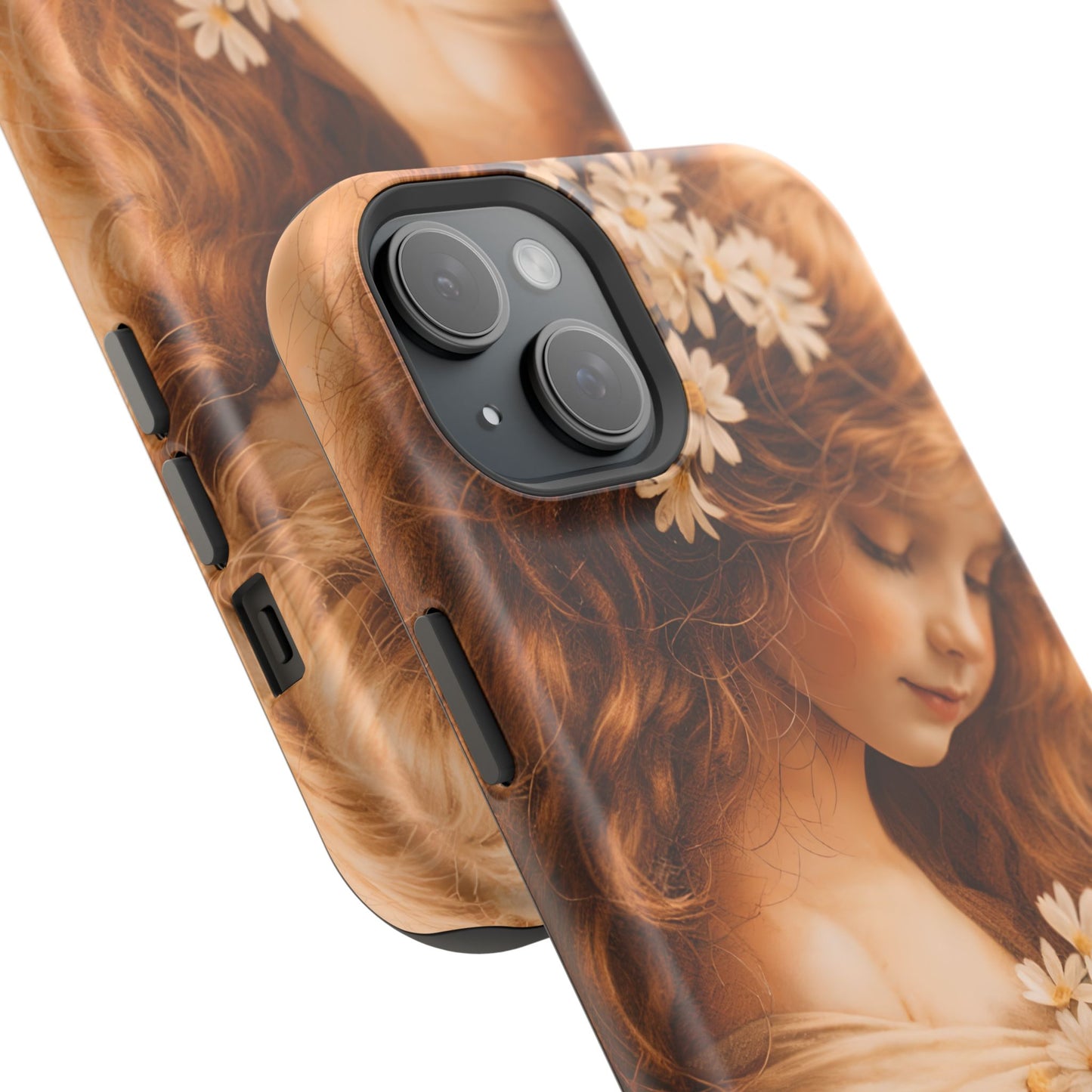 Vintage Floral Girl Magnetic Impact Phone Case — Protective iPhone Cover with Sepia Art