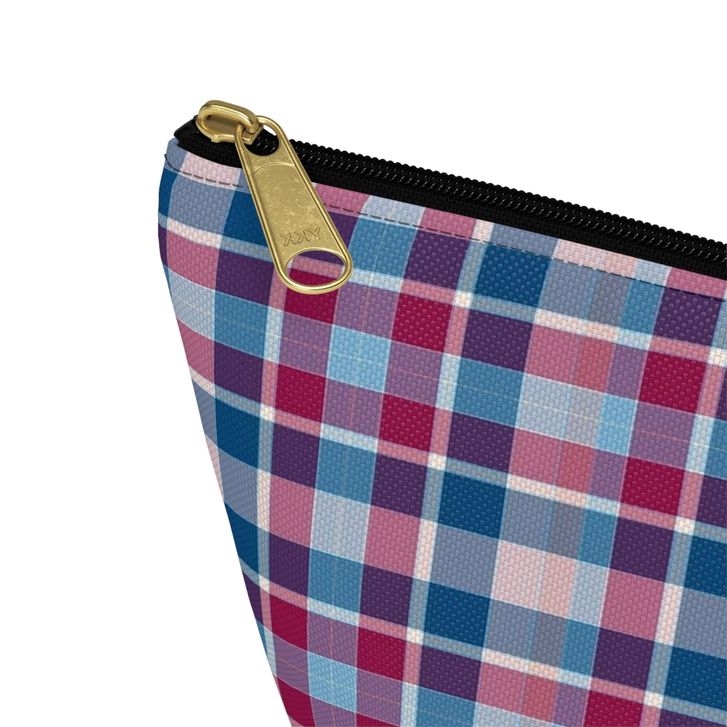 Plaid Accessory Pouch — Blue & Pink Tartan Makeup Bag