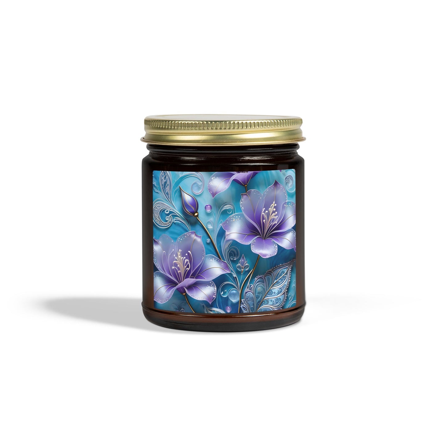 Scented Candle — Coconut Apricot Wax (4oz & 9oz) with Blue Floral Art