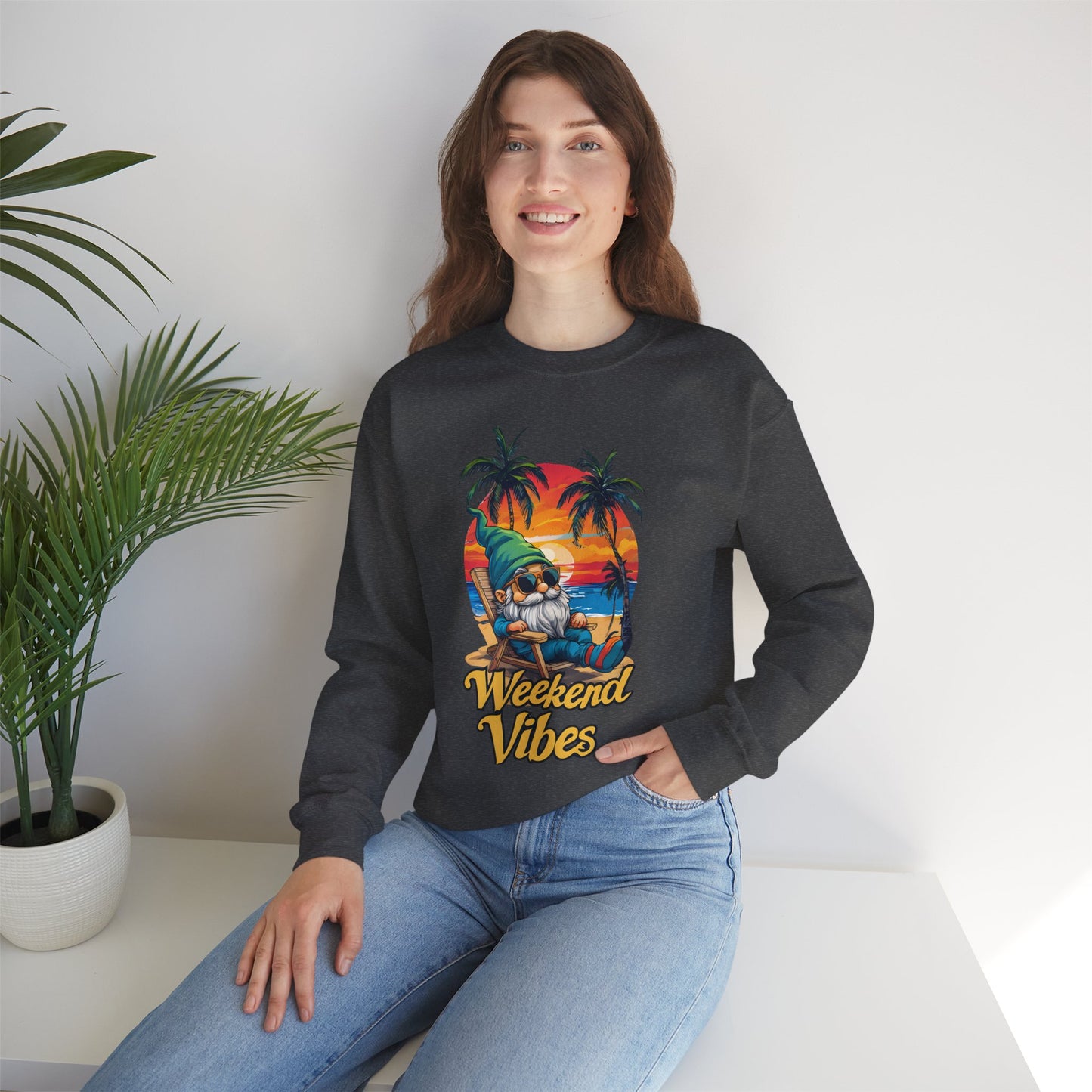 Crewneck — "Weekend Vibes" Tropical Gnome Sweatshirt