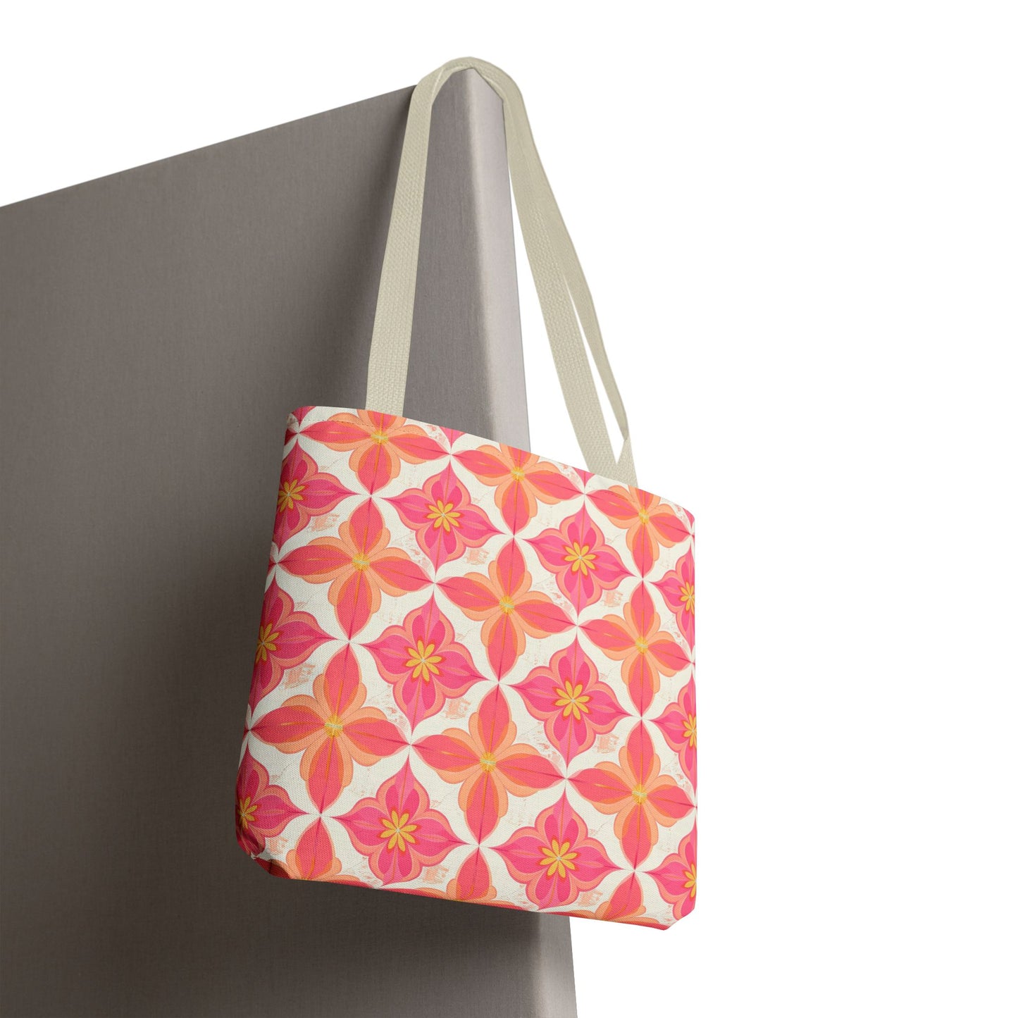 Pink Floral Geometric Tote Bag —  Reusable Shopper