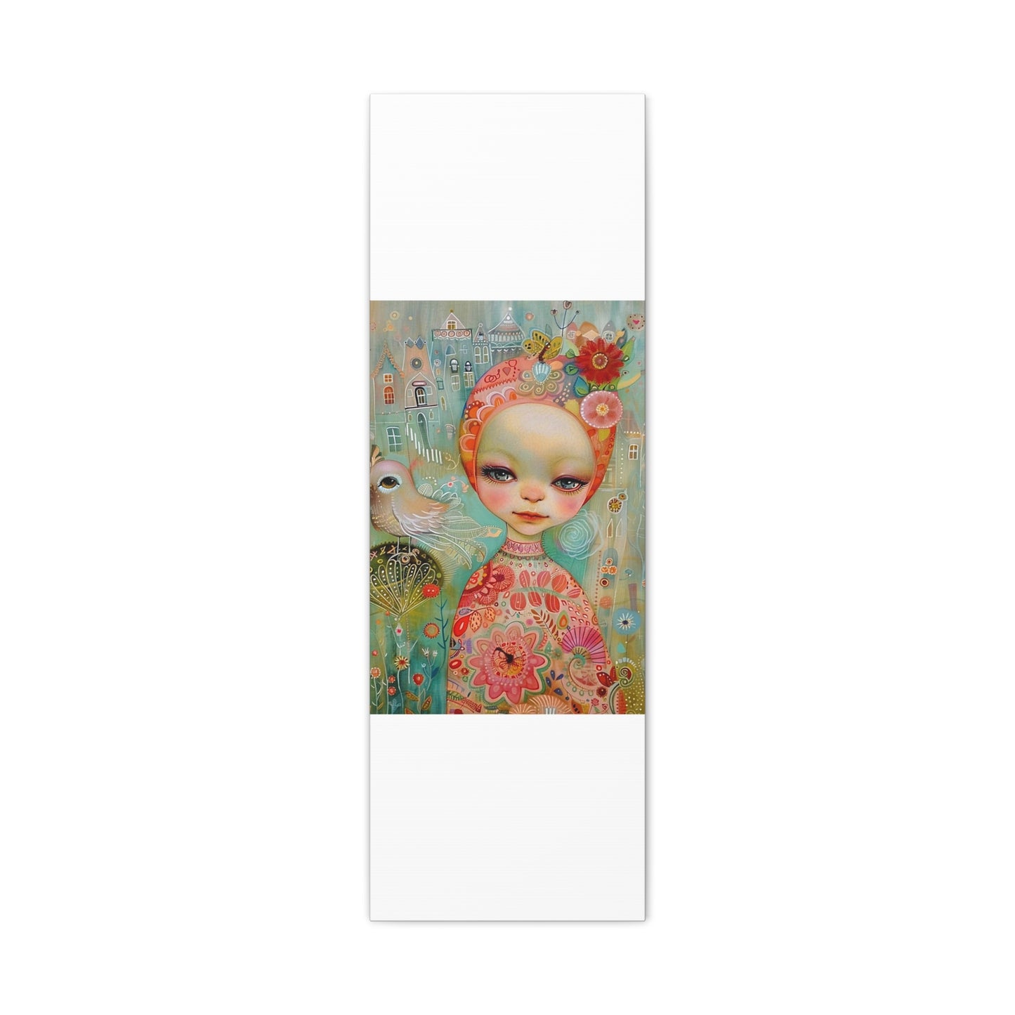 Whimsical Girl & Bird Matte Canvas Wall Art — Stretched Decorative Painting