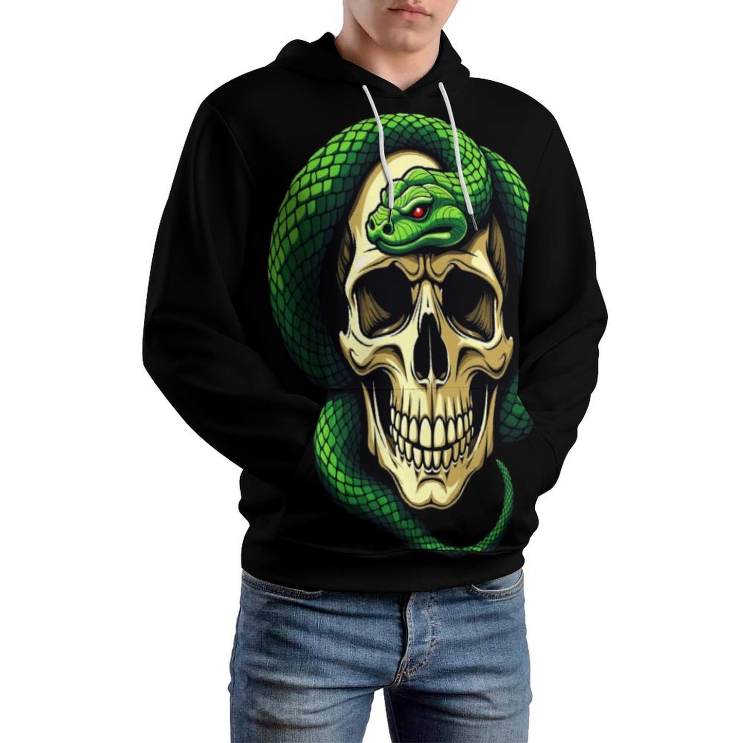 Men's Cool Hoodie with Double-layer Cap - Skull and Snake