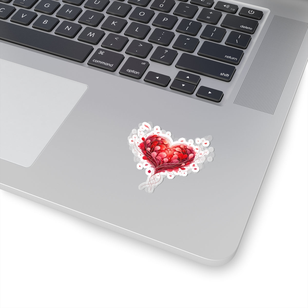 Heart Floral Kiss-Cut Sticker — Red Romantic Love Laptop Decal