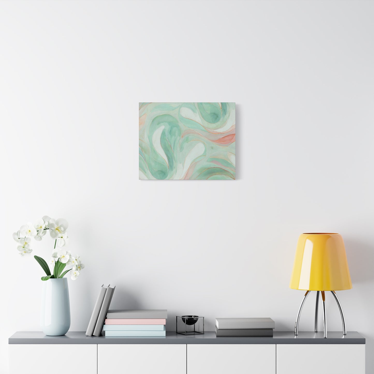 Abstract Green Marble Canvas Print — Teal & Coral Swirl Wall Art