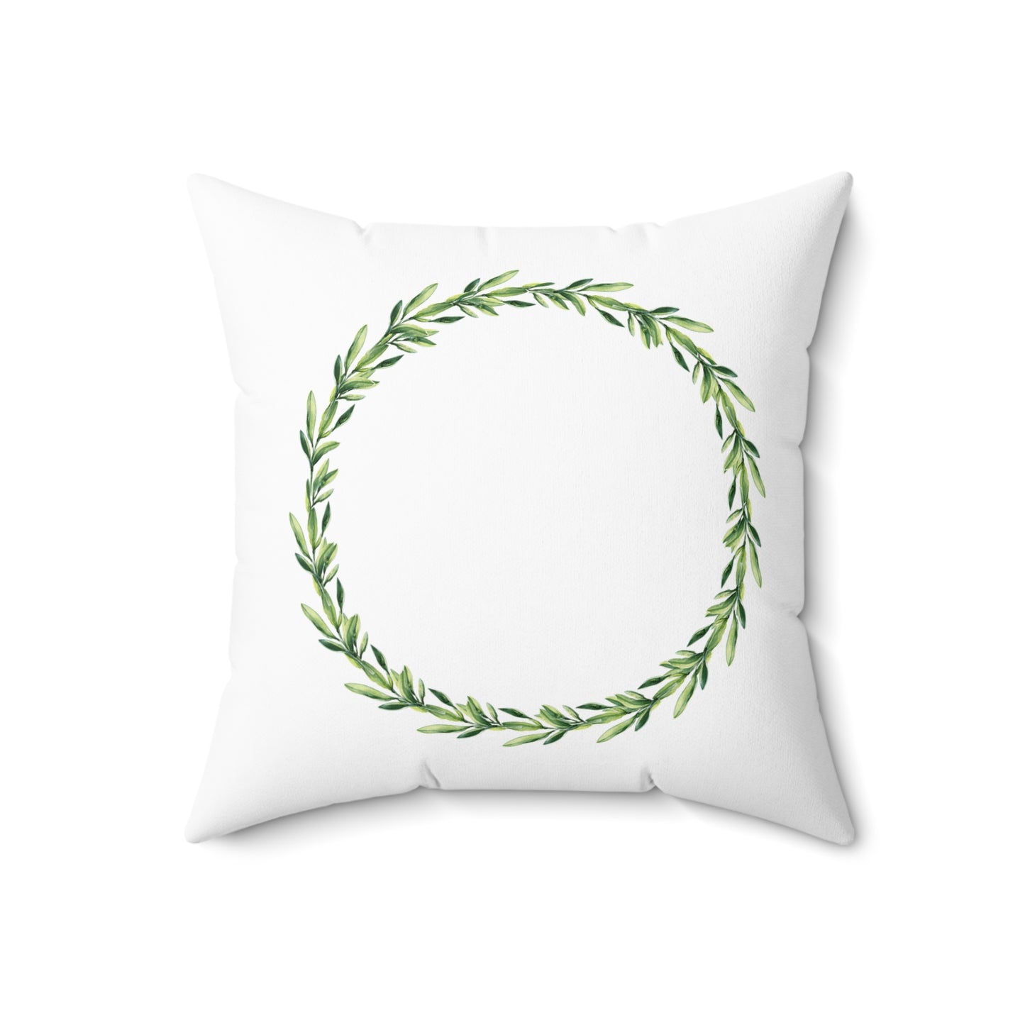 Green Laurel Wreath Decorative Pillow — Botanical Farmhouse Throw Pillow