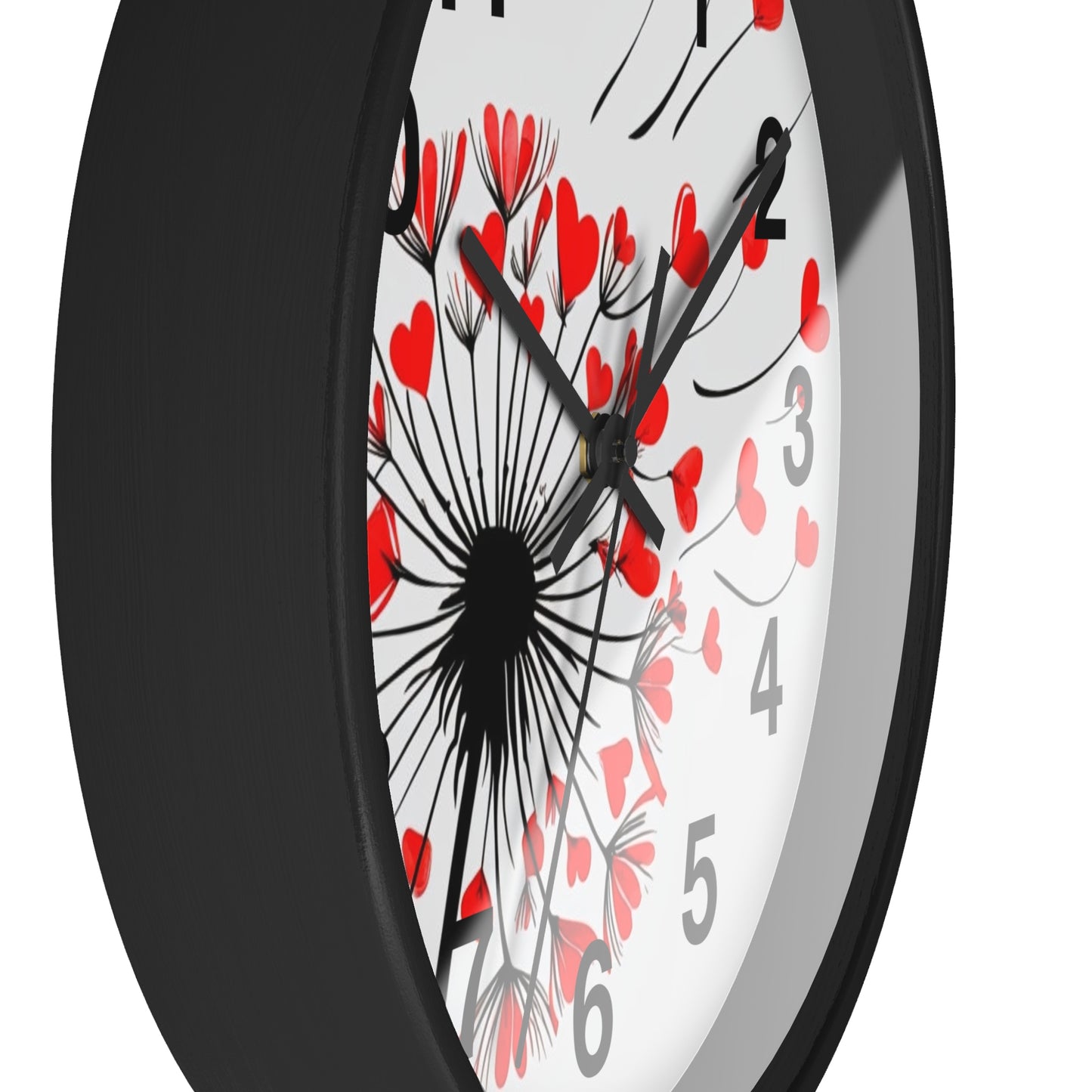 Heart Dandelion Wall Clock — Romantic Red Heart Seeds Decorative Clock