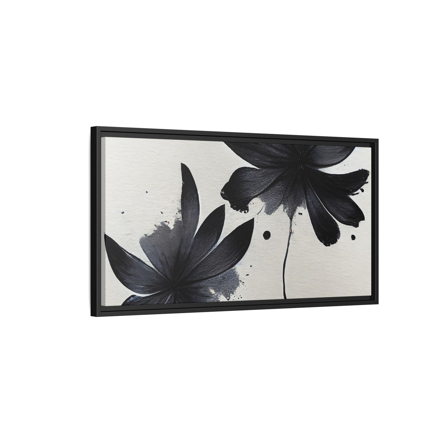 Framed Black Floral Matte Canvas Wall Art — Monochrome Botanical Print