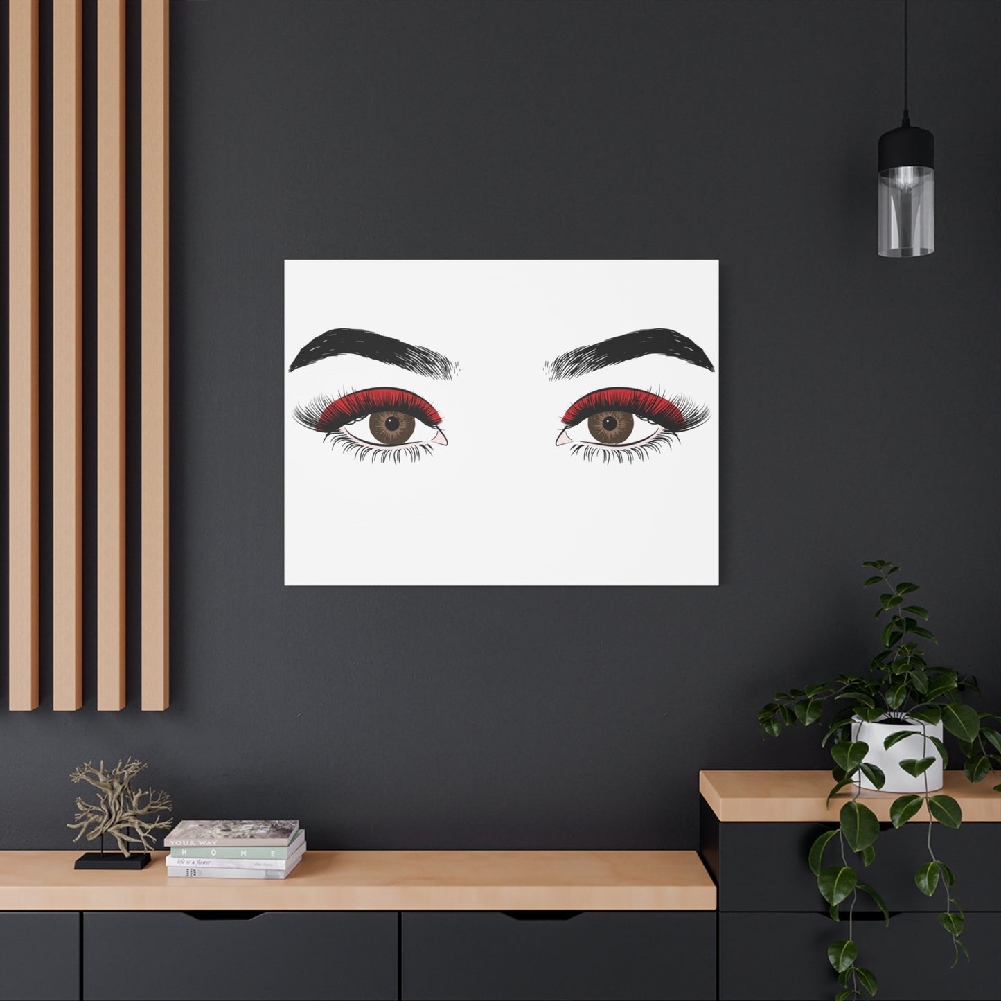 Red Lashes Wall Art Canvas — Glam Eyes Makeup Decor