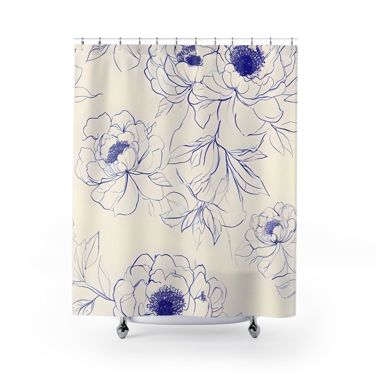 Elegant Floral Shower Curtain, Blooming Peony Bathroom Decor