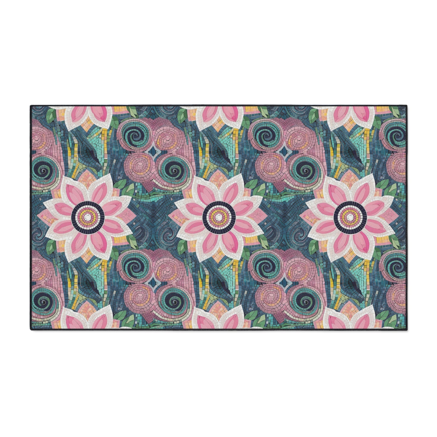 Floral Boho Heavy-Duty Floor Mat — Pink Lotus Pattern Rug