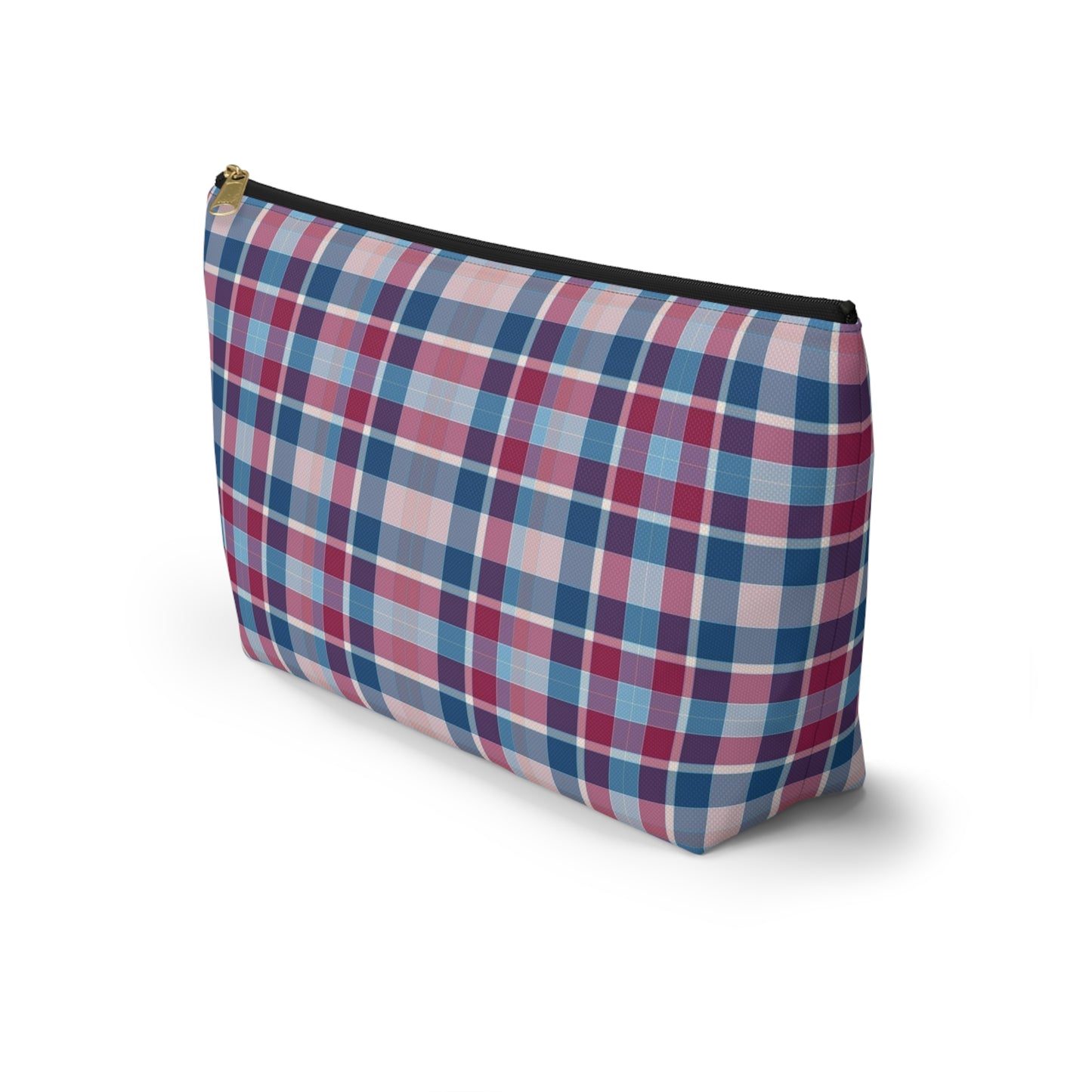 Plaid Accessory Pouch — Blue & Pink Tartan Makeup Bag