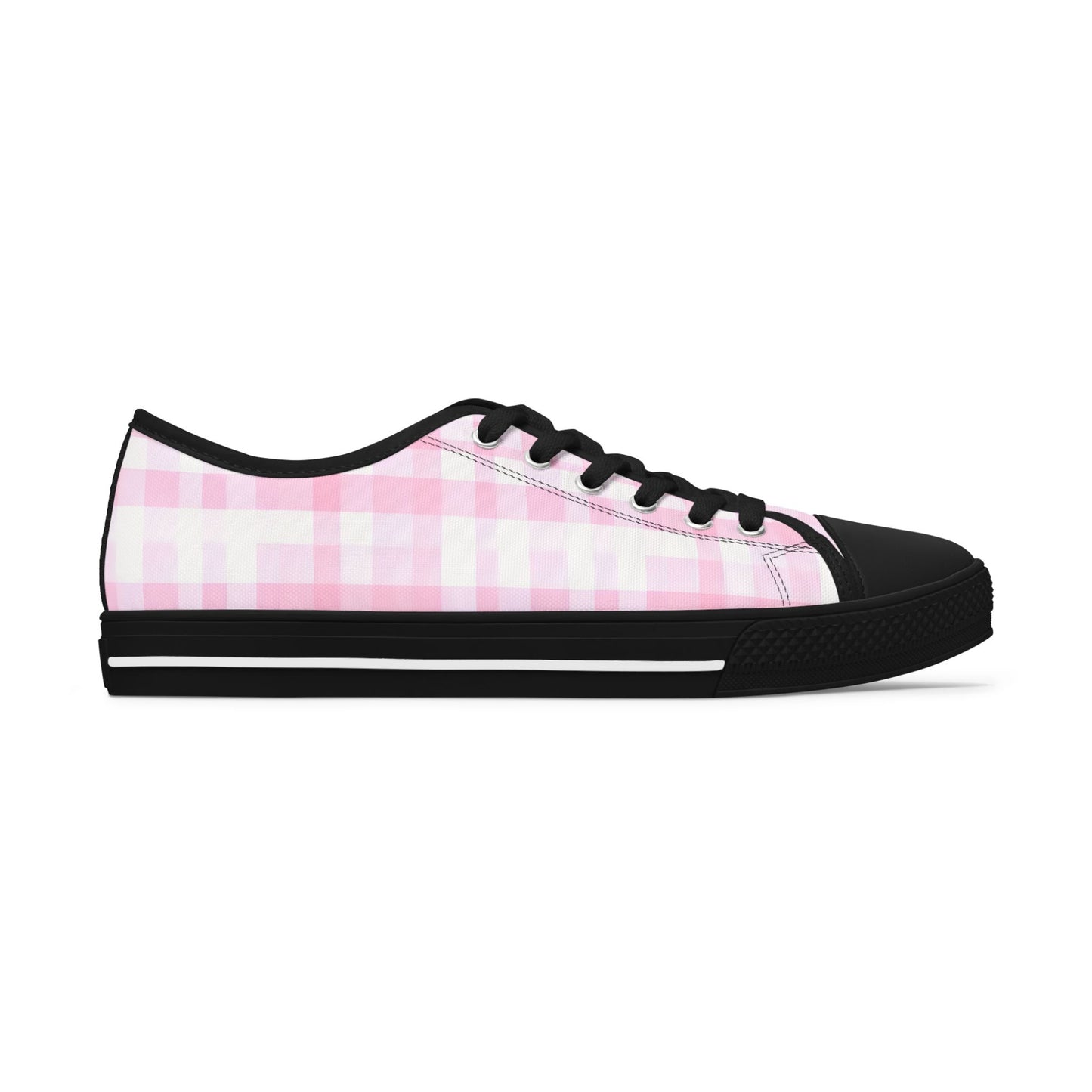 Pink Gingham Low Top Sneakers - Women's Casual Canvas Shoes