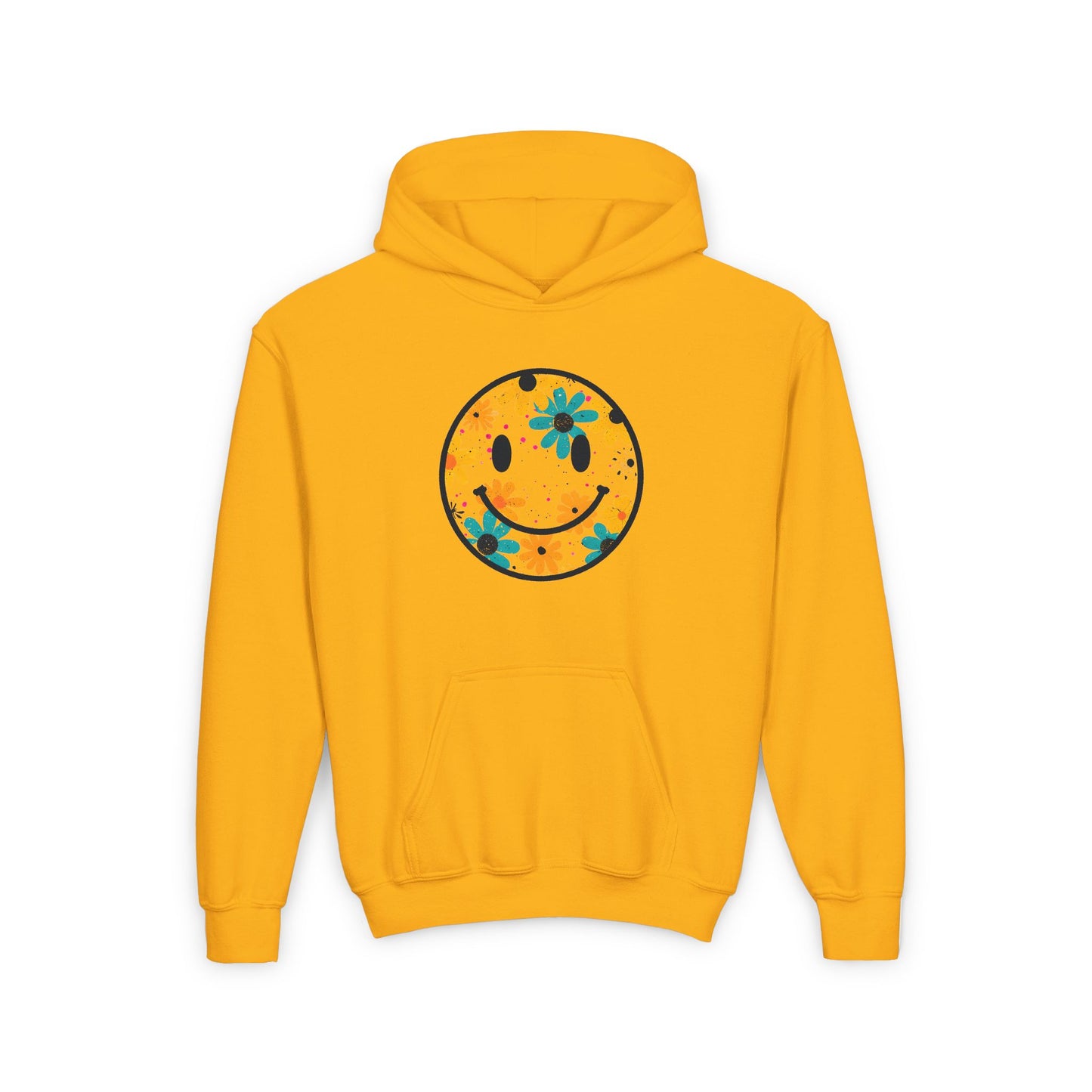 Youth Floral Hoodie – Orange & Teal Flower Circle Design