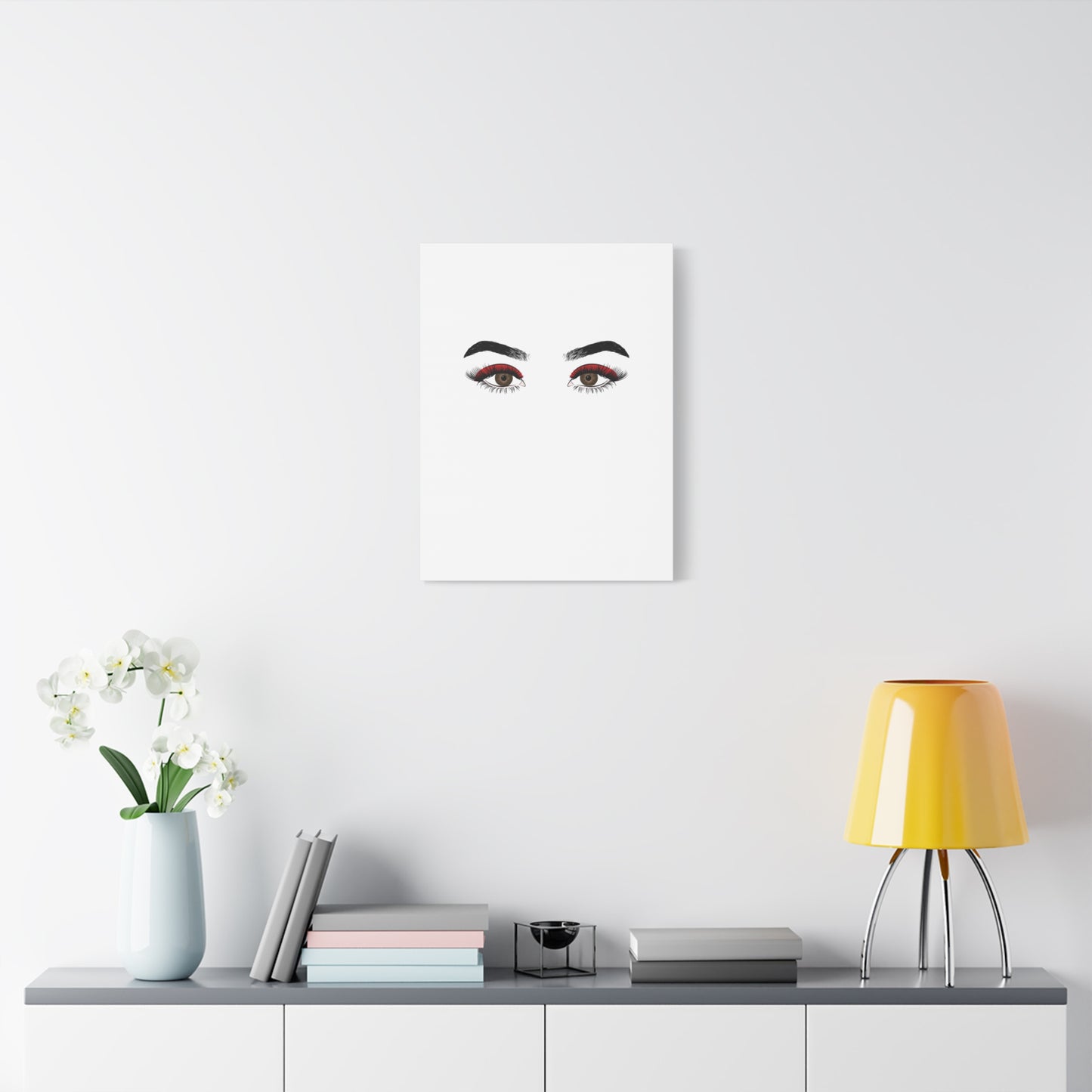 Glam Eyes Matte Canvas Wall Art — Brown Eyes with Red Lashes