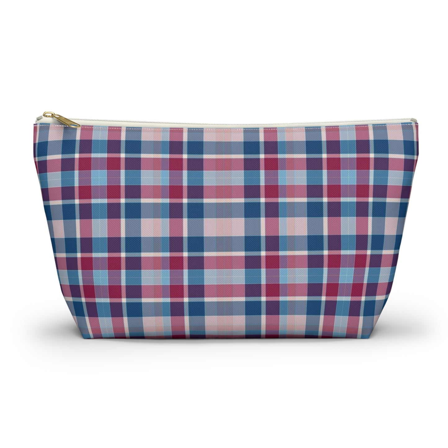 Plaid Accessory Pouch — Blue & Pink Tartan Makeup Bag