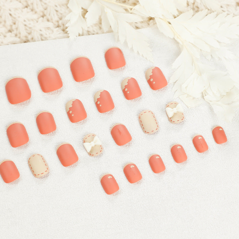 Press on nails Art Cream Orange Whitening nails Art Bow nails Press on nails Art Wholesale 365nails – Image 4