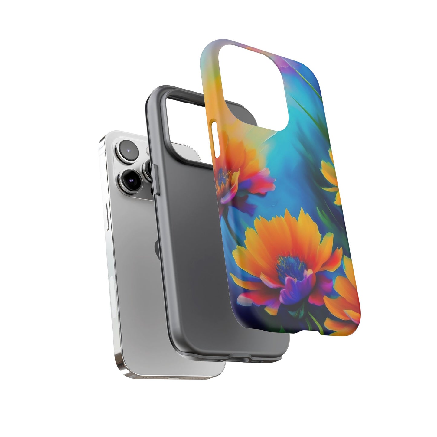 Floral Burst Tough Phone Case — Vibrant Watercolor Flowers Protective Cover