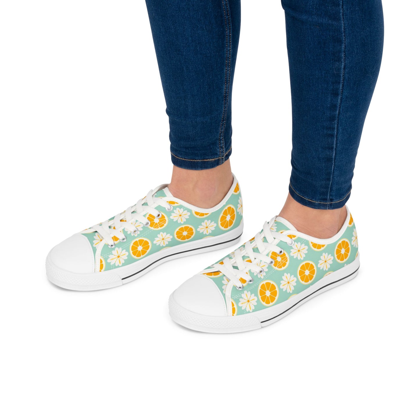 Low Top Sneakers — Retro Citrus & Daisies Pattern