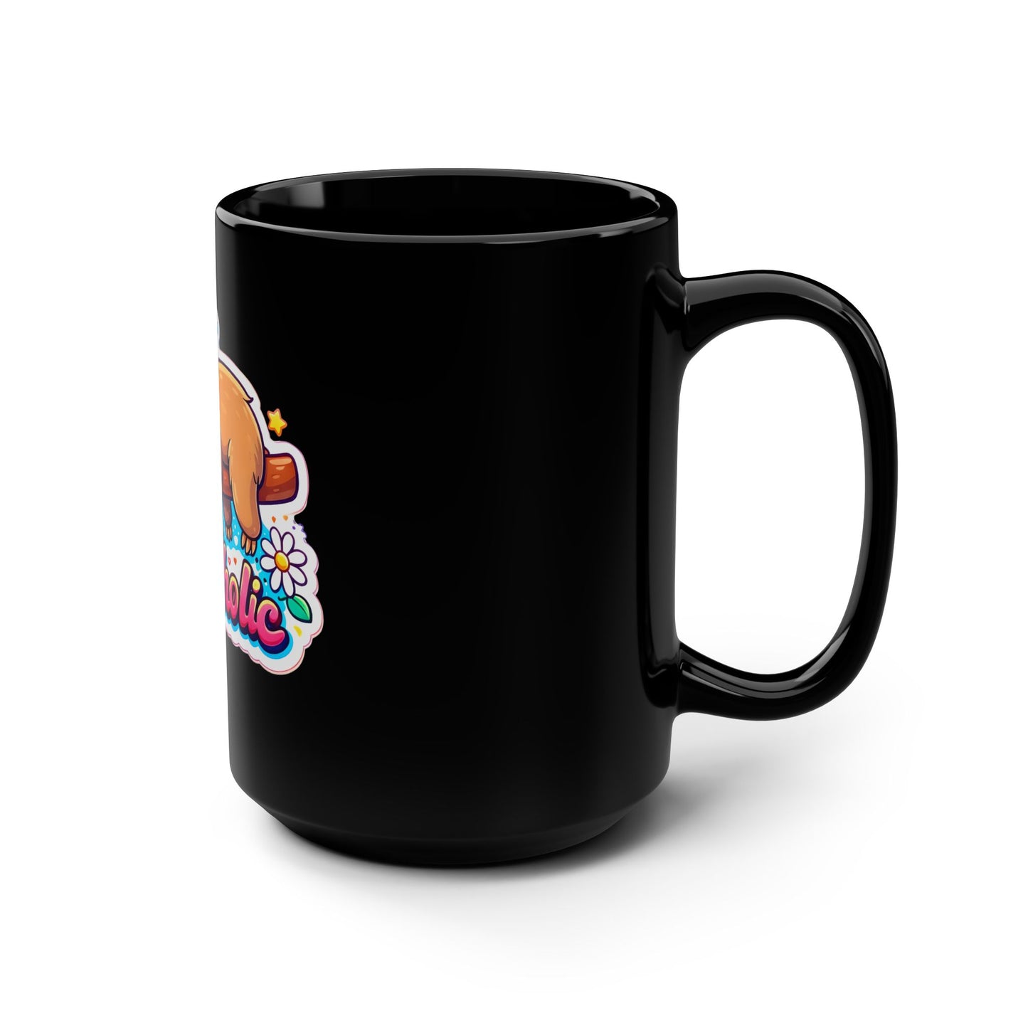 Napaholic Black Mug — Cute Sleeping Sloth 15oz Coffee Cup