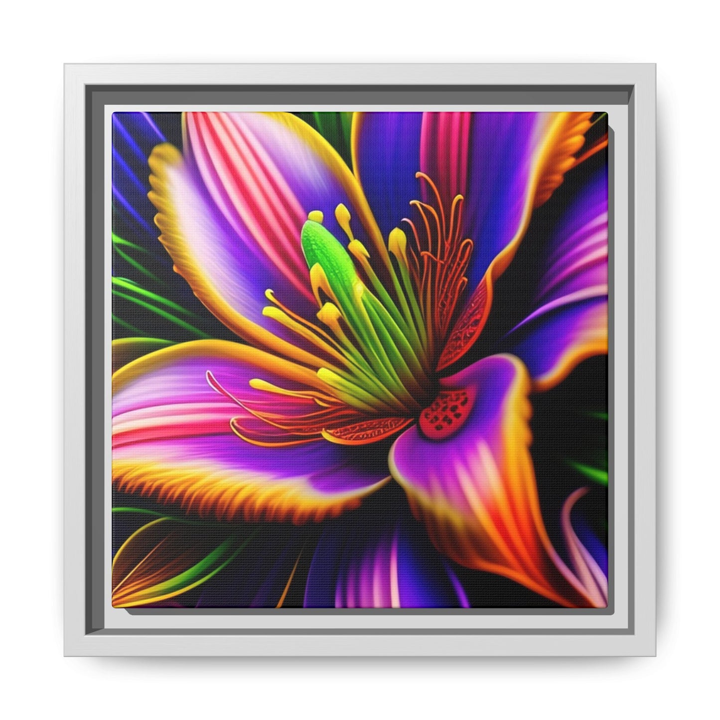 Vibrant Neon Floral Matte Canvas Print — Framed Wall Art