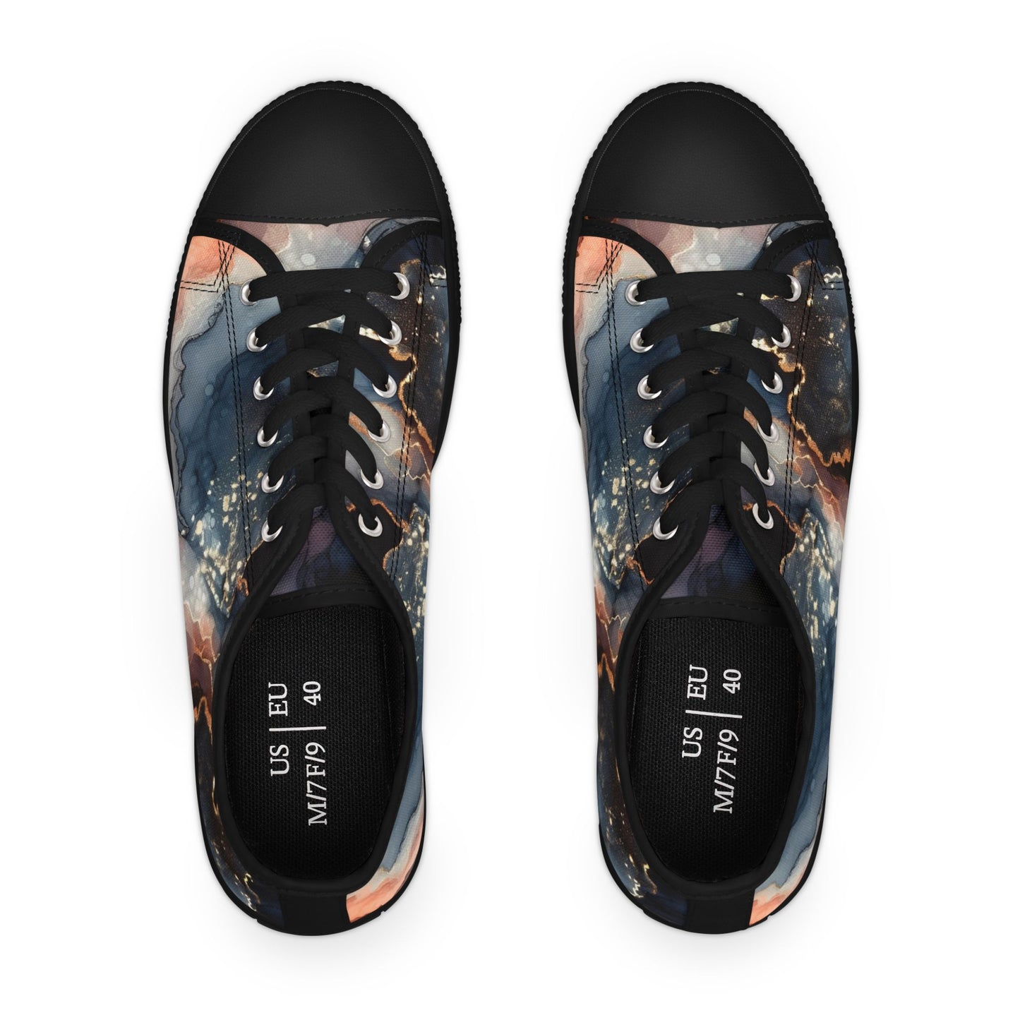 Abstract Marble-Print Low Top Sneakers — Women's Artistic Casual Shoes