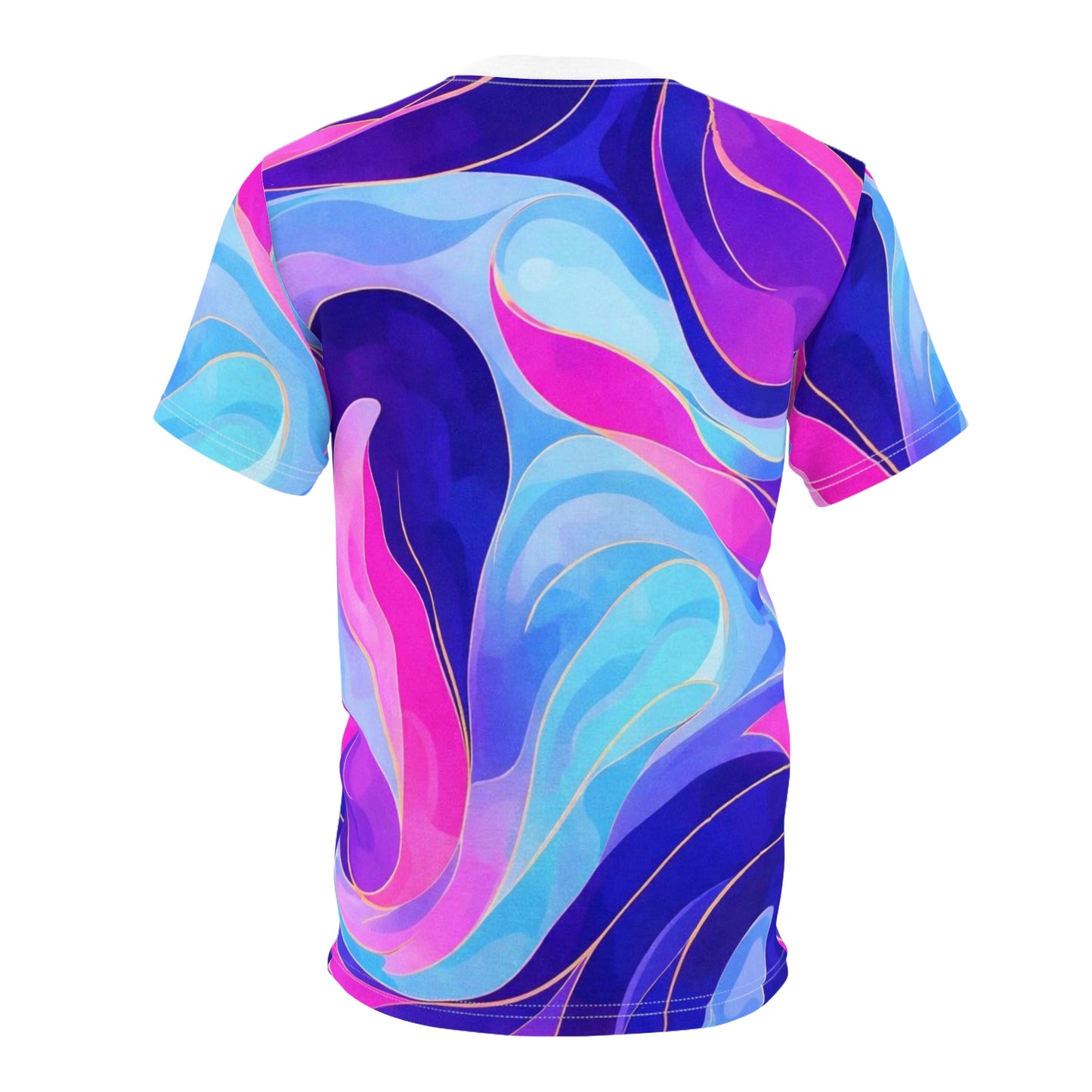 Abstract Swirl Tee — Vibrant Blue & Pink All-Over Print