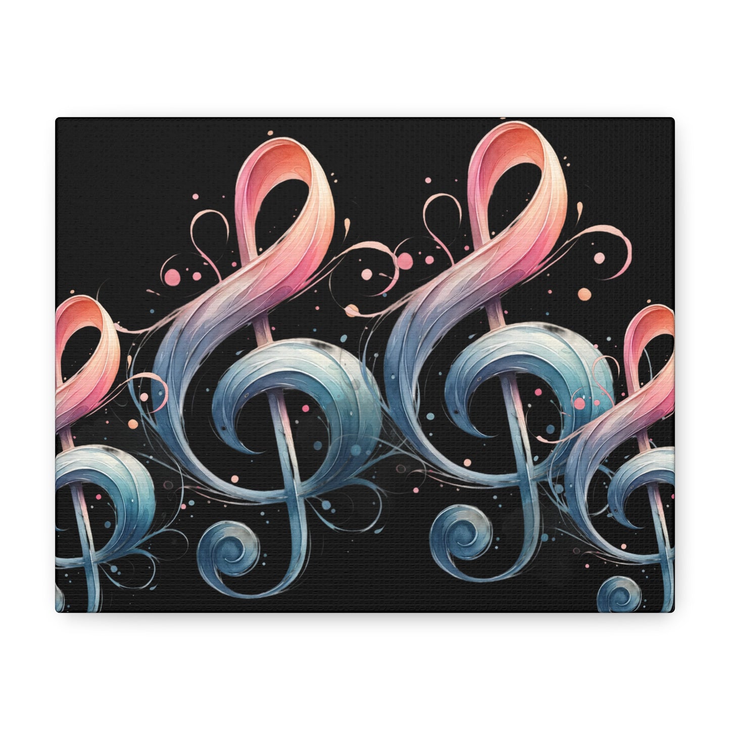 Musical Treble Clef Canvas Wall Art — Pastel Ribbon Notes on Black