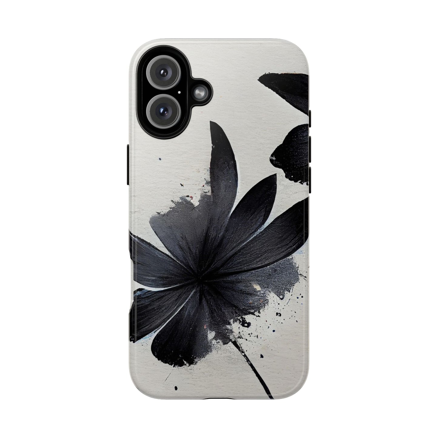 Monochrome Floral Tough Phone Case — Black Ink Flower Protective Cover