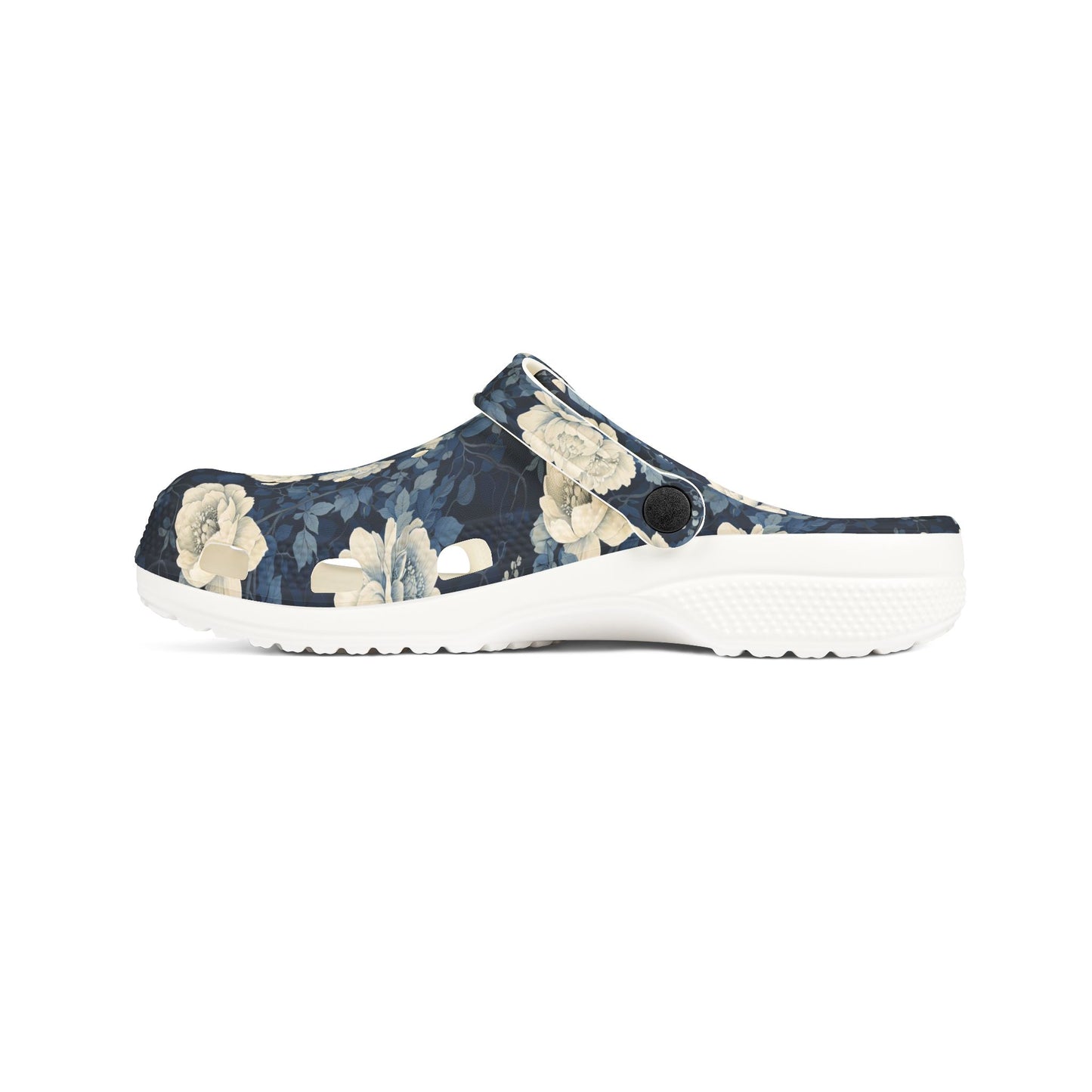 Floral Clogs - Vintage Blue Rose Slip-On Shoes