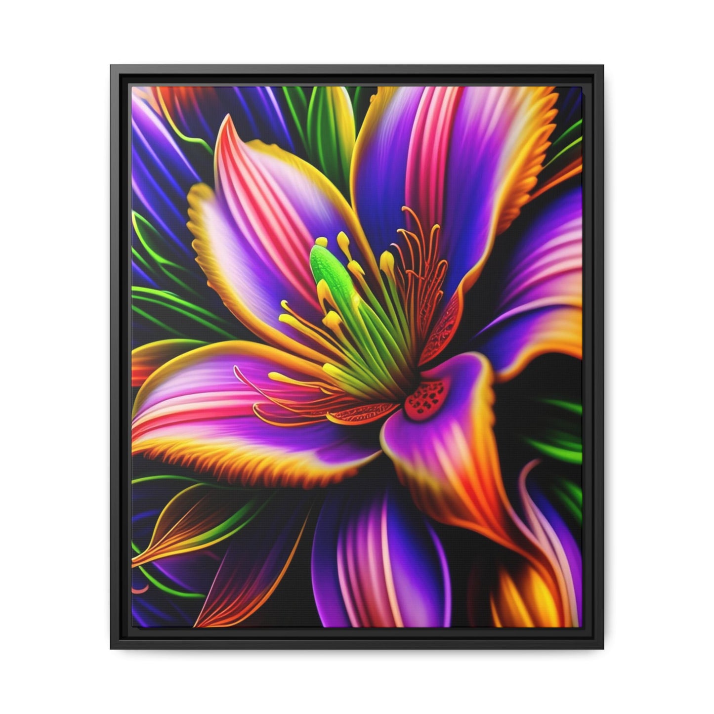 Vibrant Neon Floral Matte Canvas Print — Framed Wall Art