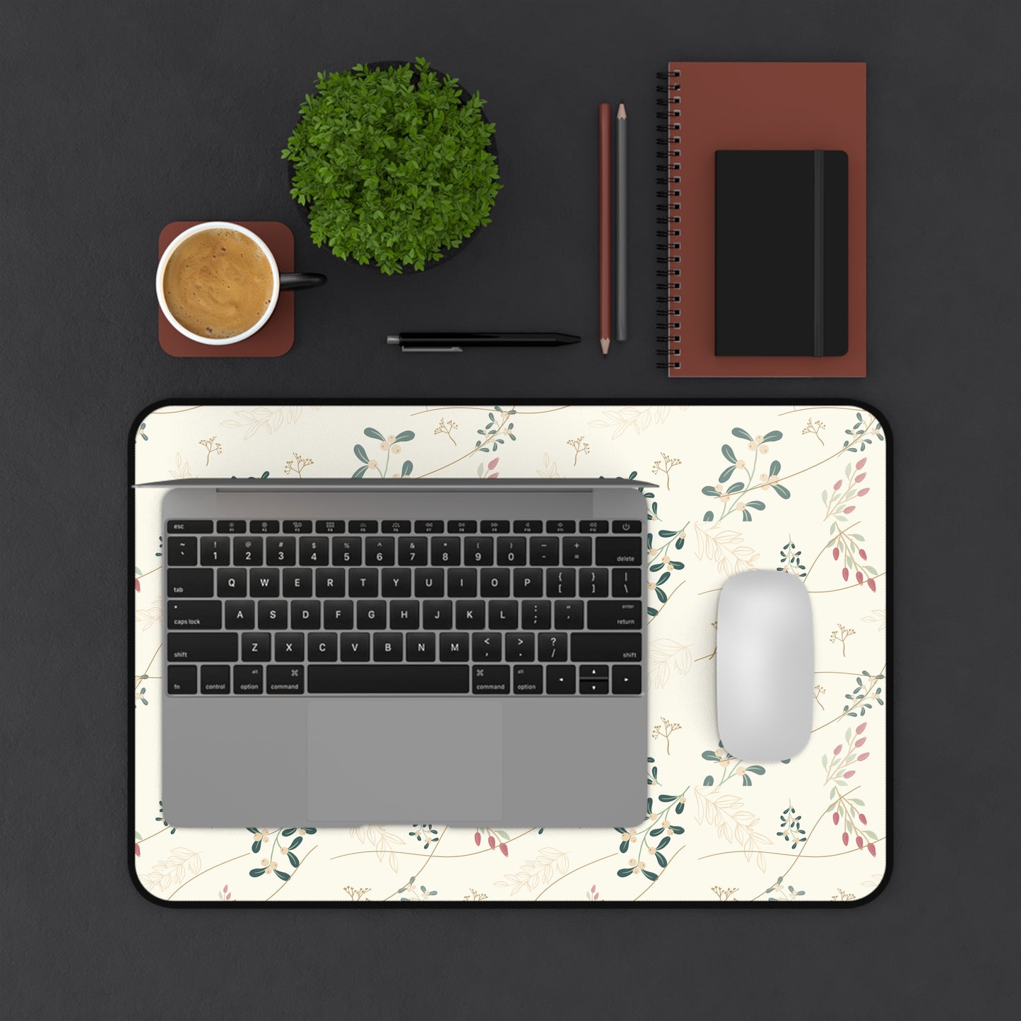 Floral Vine Desk Mat — Cream Botanical Mouse Pad for Home Office