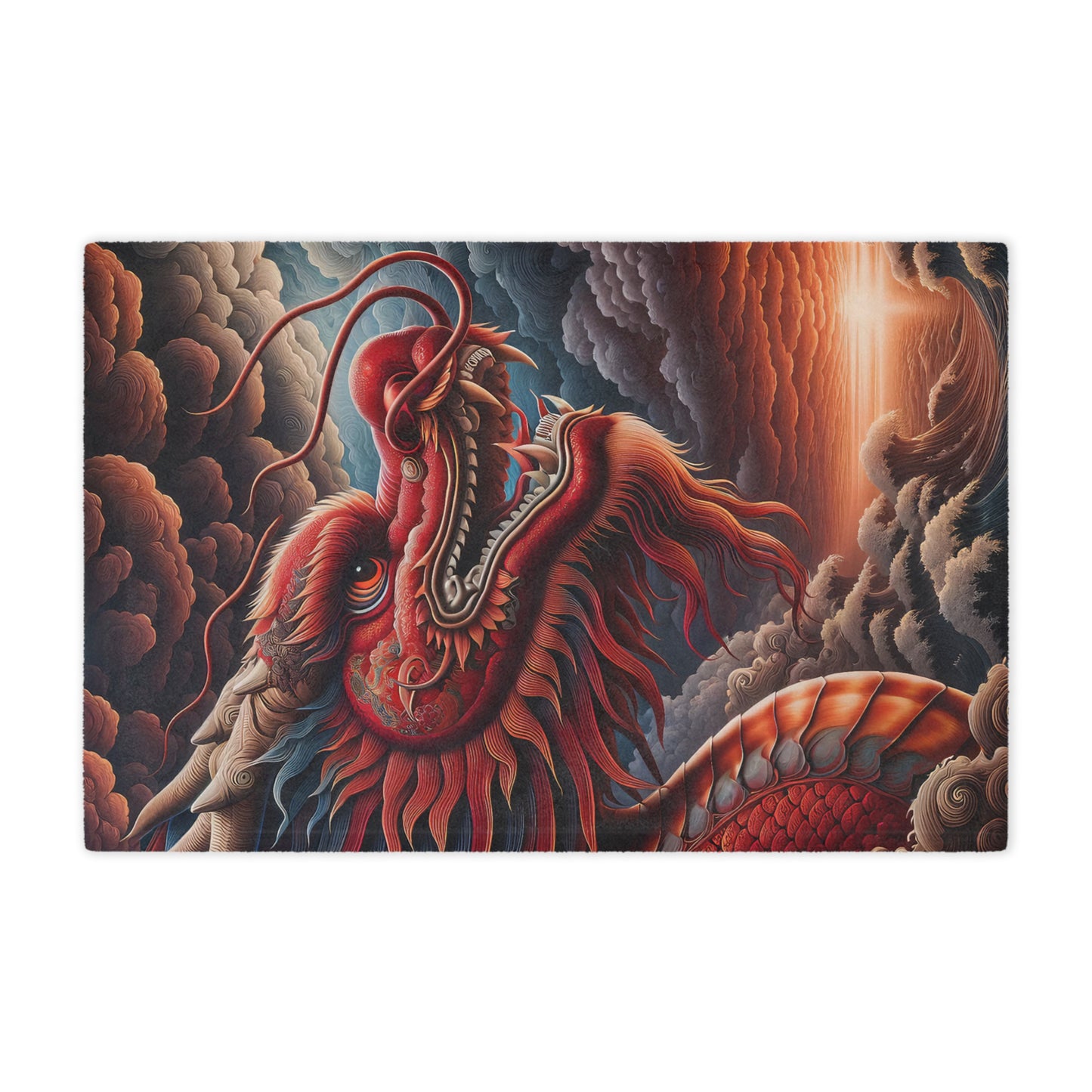 Red Dragon Minky Blanket — Soft Plush Throw with Fiery Asian Dragon Art