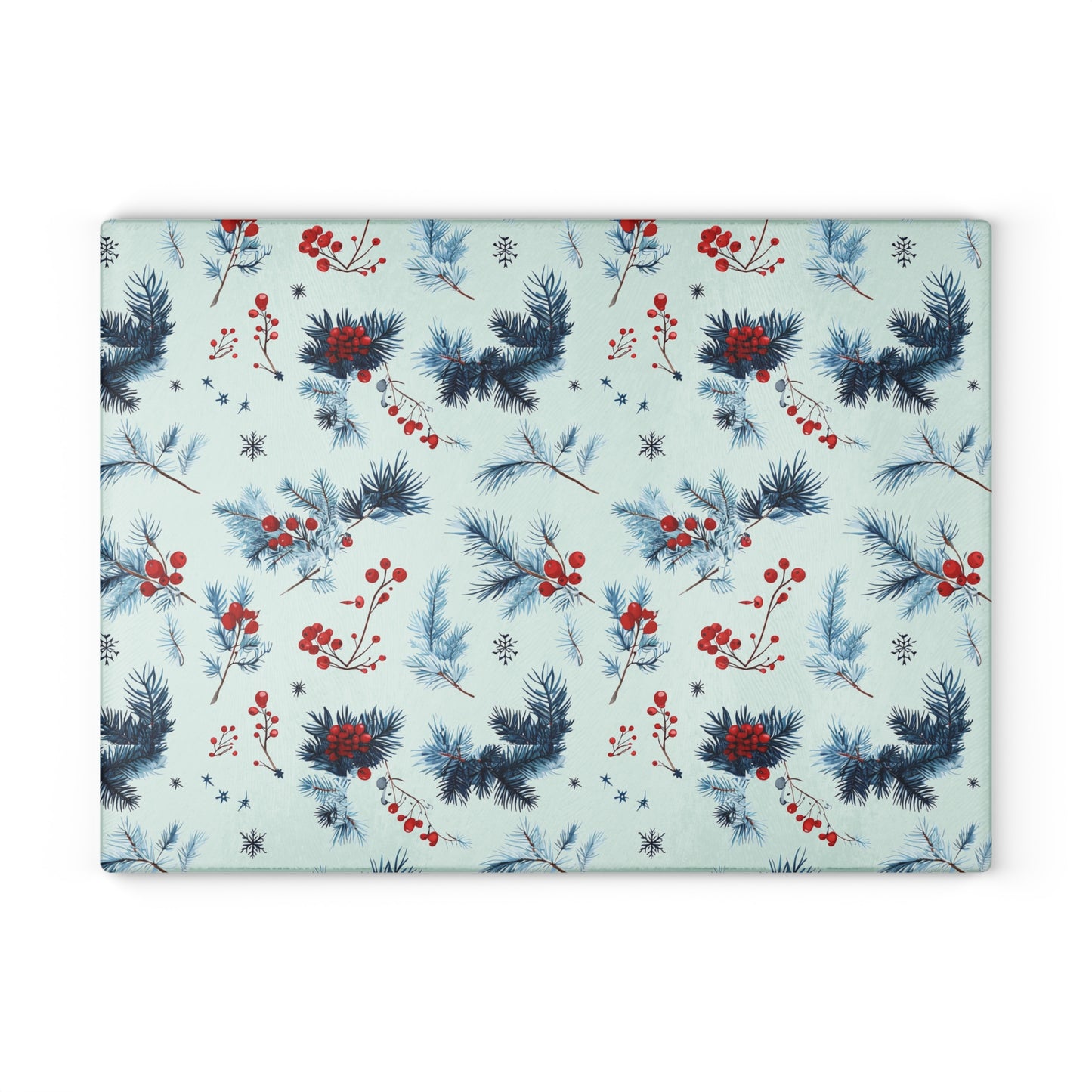 Winter Berries Glass Cutting Board — Festive Pine & Holly Kitchen Cutting Board