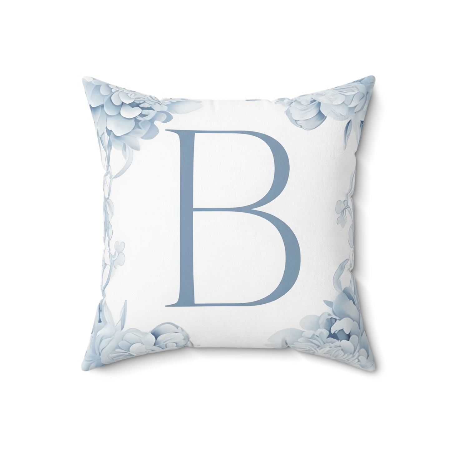 Monogram Pillow — Elegant Blue Floral “B” Decorative Throw Pillow