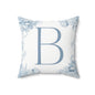 Monogram Pillow — Elegant Blue Floral “B” Decorative Throw Pillow