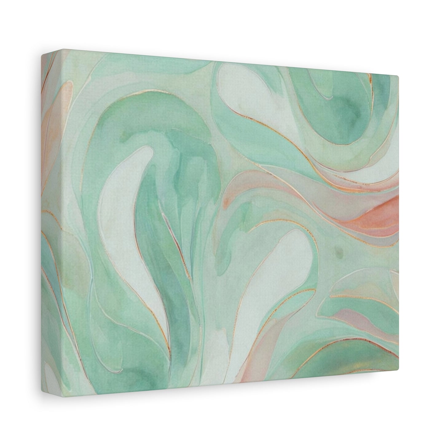 Abstract Green Marble Canvas Print — Teal & Coral Swirl Wall Art