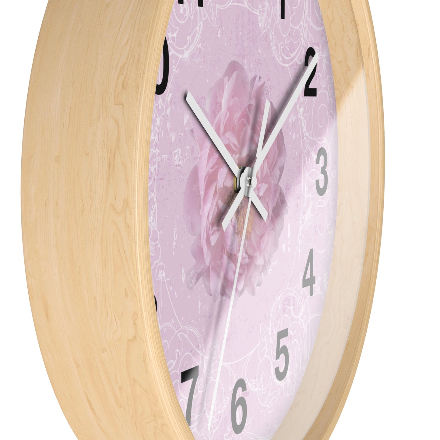 Pink Floral Wall Clock — Romantic Rose Decorative Clock for Bedroom, Nursery, or Gift