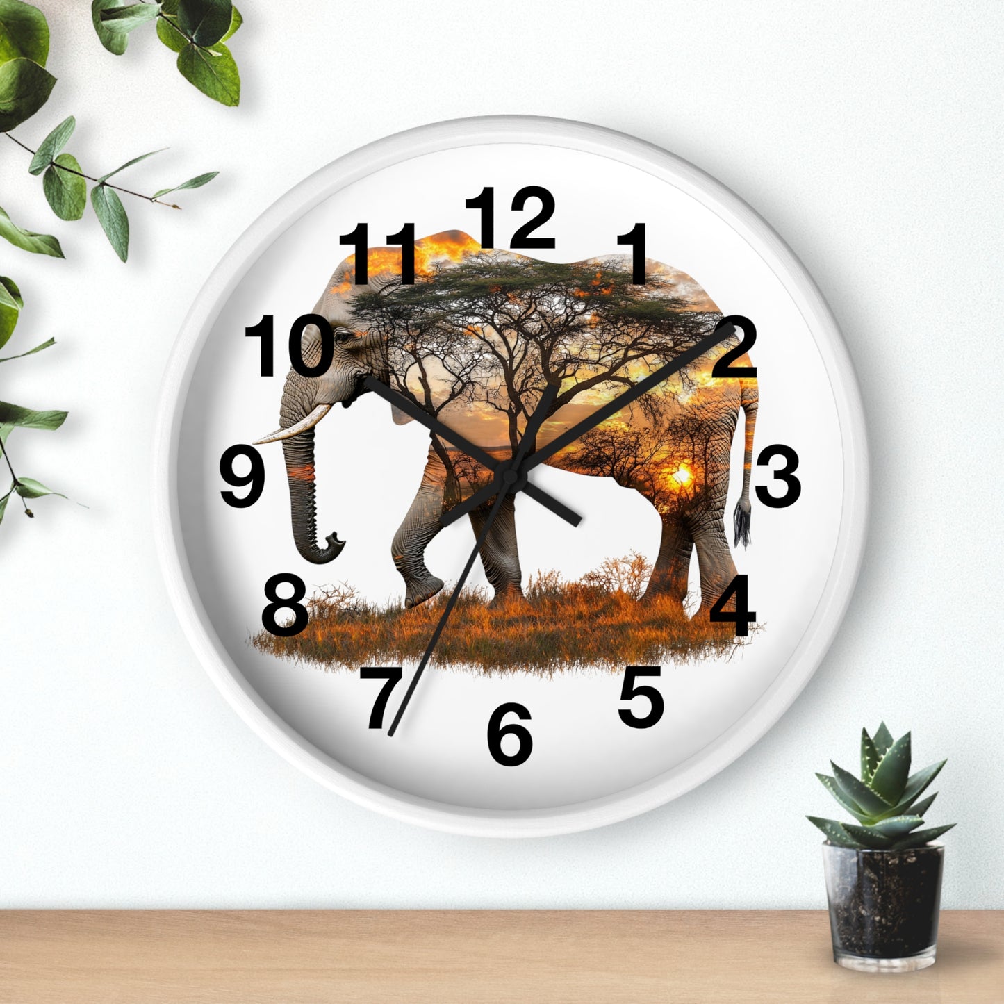 Elephant Sunset Wall Clock