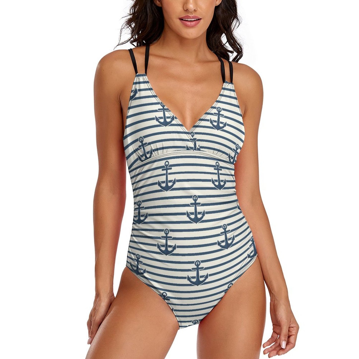 Women's One Piece Swimsuit Tummy Control V Neck Swimwear Anchors