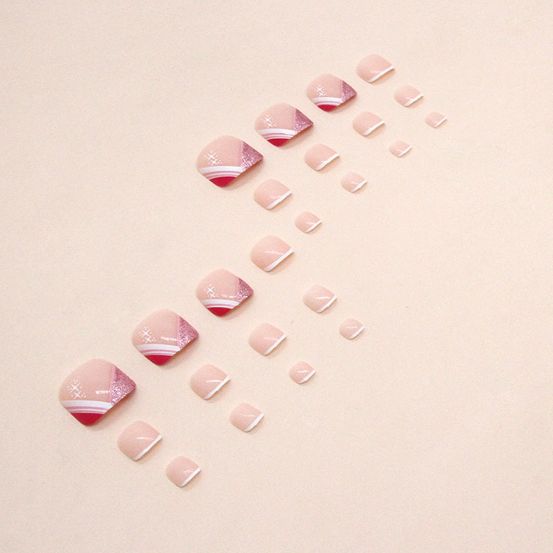 Press-on toenails triangle French flash powder summer manicure sweet spice girl special Press-on toenails nail – Image 3