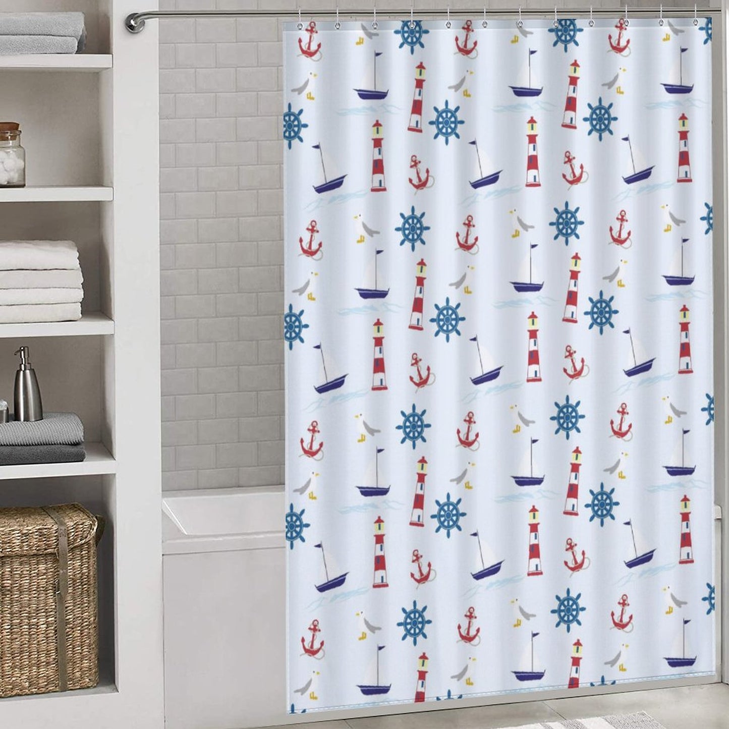 Flower Shower Curtain - Lighthouses, Sailboats and Anchors