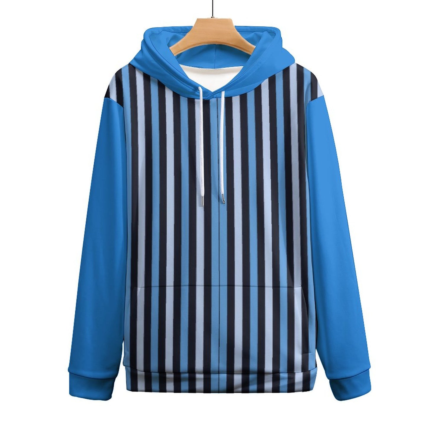 Cool Hoodie with Double-layer Cap Blue Stripes