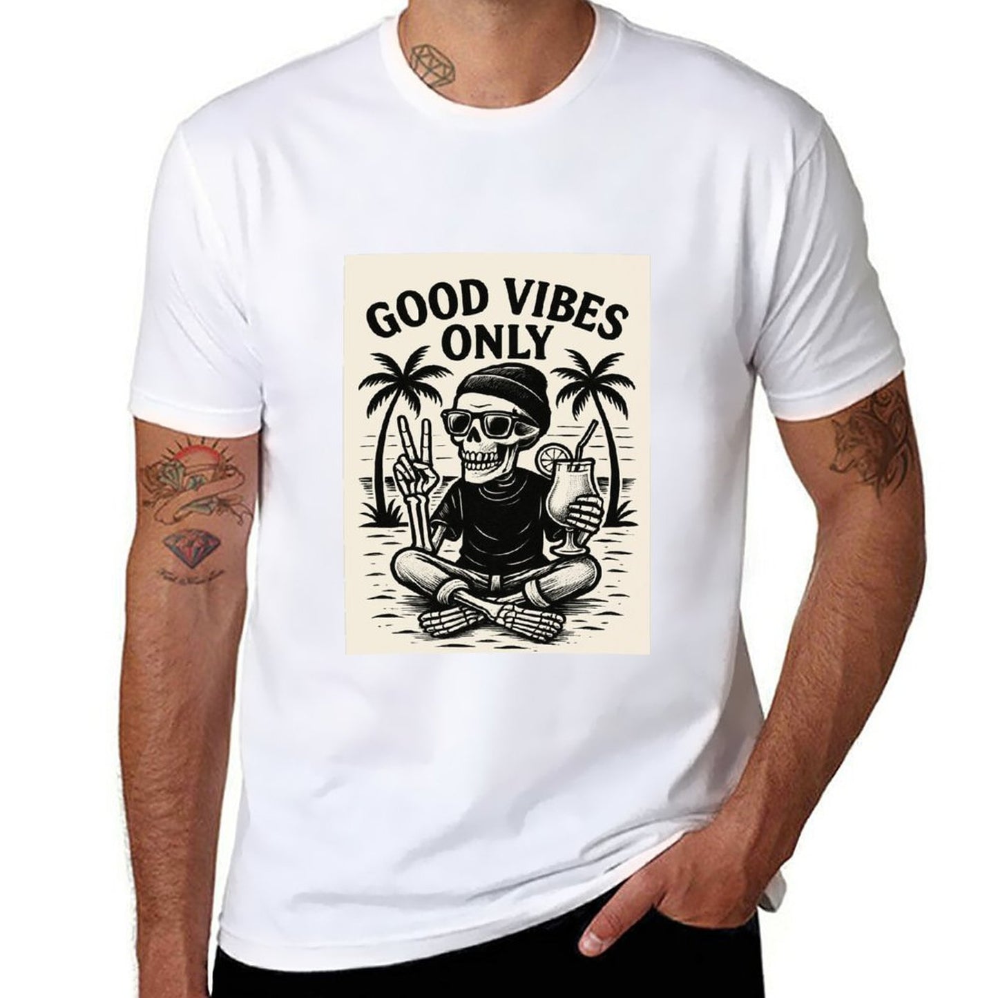 Short Sleeve Cotton Crewneck T-Shirt for Men Women (Front Printing) - Good Vibes Only