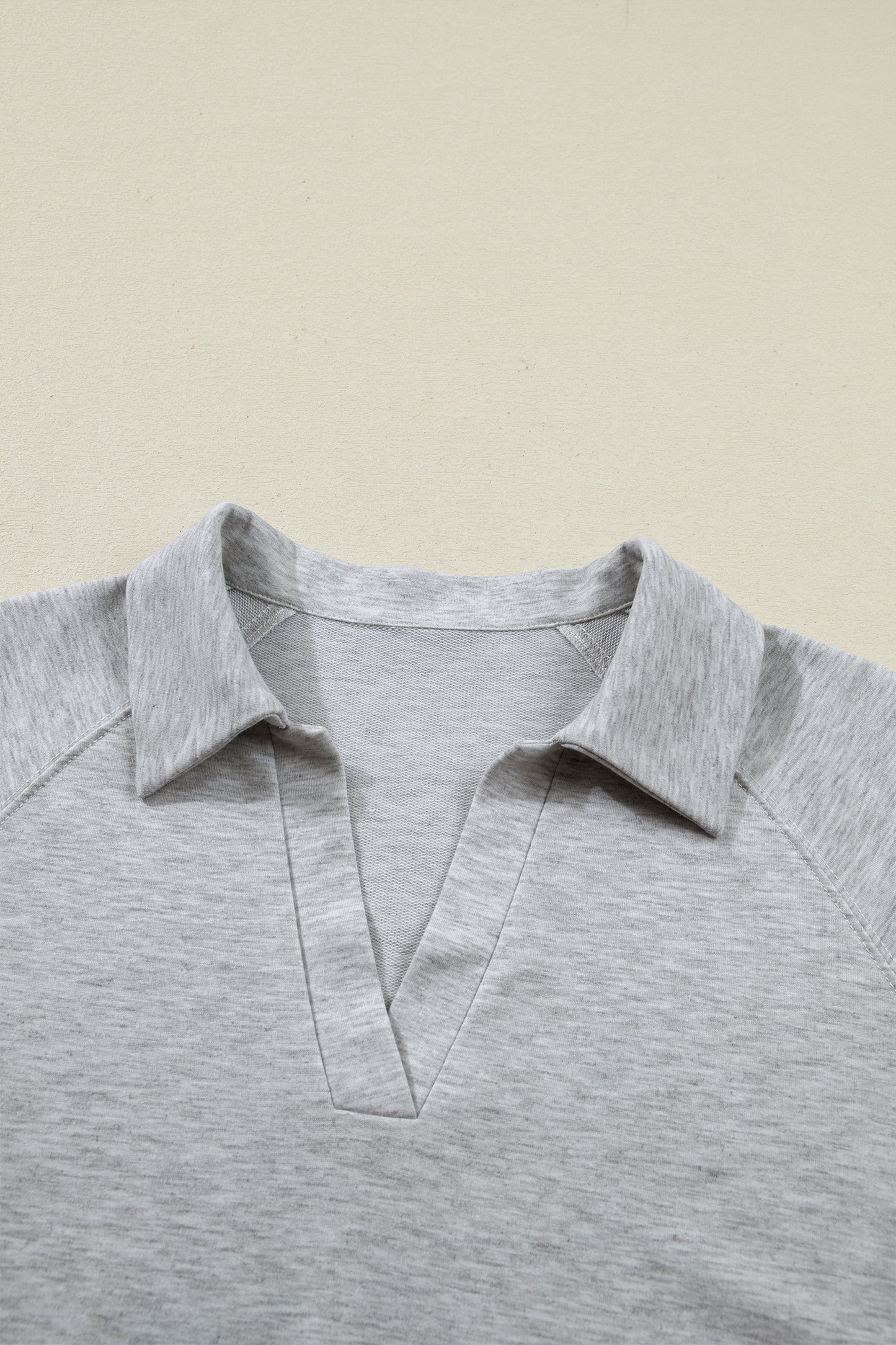 Light Grey Collared V Neck Tee Drawstring Elastic Waist Shorts 2pcs Outfit