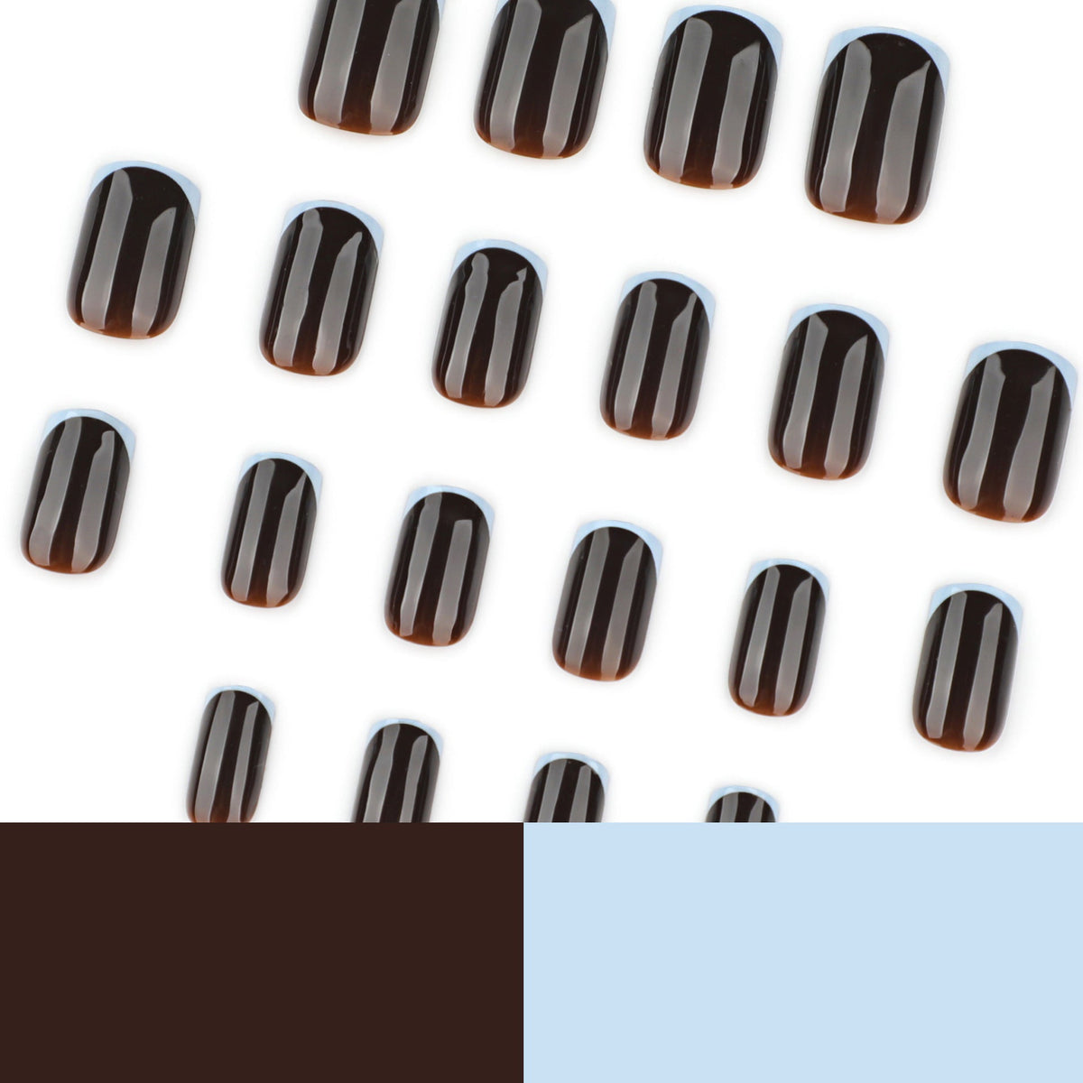 Brown Glossy Nails with Soft Blue French Tips – Image 4
